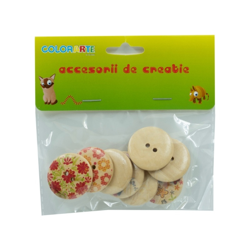 Colorart Nasturi Lemn Flori, 8 Buc/Set DIY