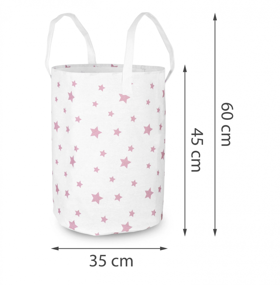 Cos Depozitare Bumbac Nukido 35x45 cm, Alb cu Stele Roz - imagine 3