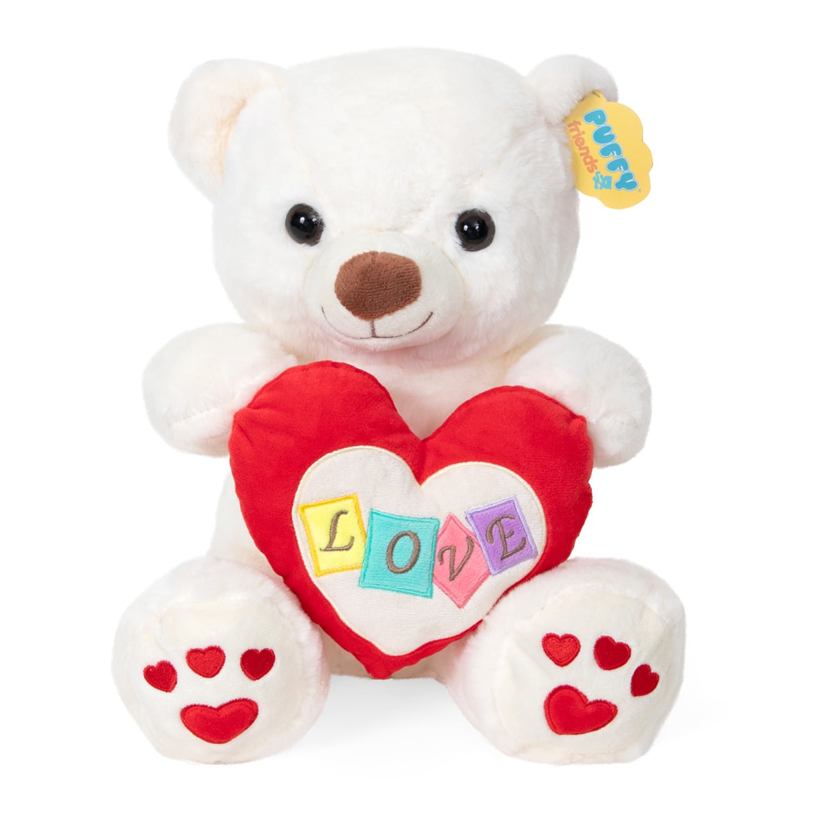 Ursulet Puffy Friends Alb 30 cm cu Inimioară