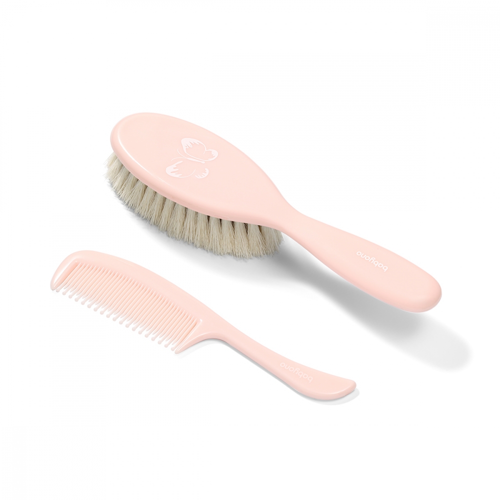 Set Perie & Pieptene Babyono Butterfly Pink Par Natural