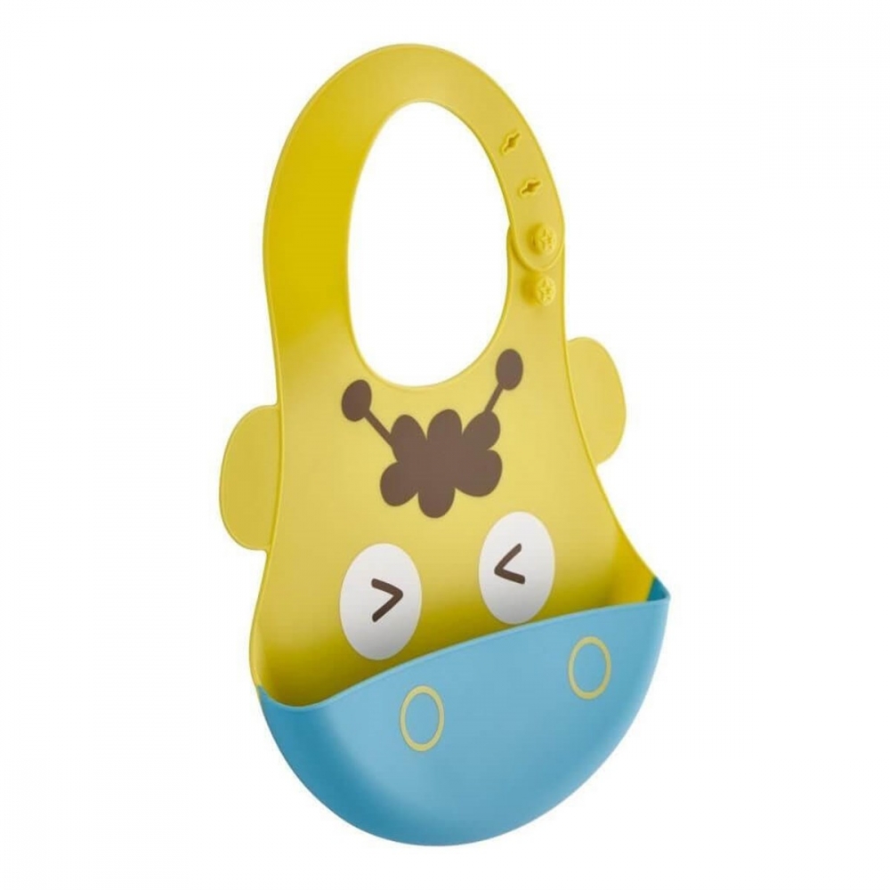 Baveta Silicon Babyjem Giraffe Galben cu Buzunar