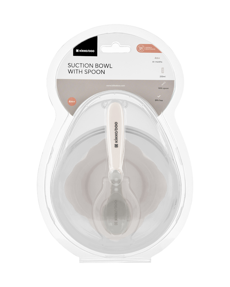 Set Castron cu Ventuza KikkaBoo Beige, 250ml - imagine 3