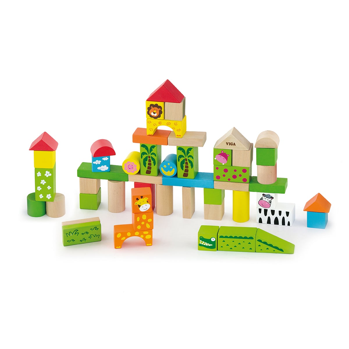 Set 50 Cuburi Lemn Viga Zoo | Educațional