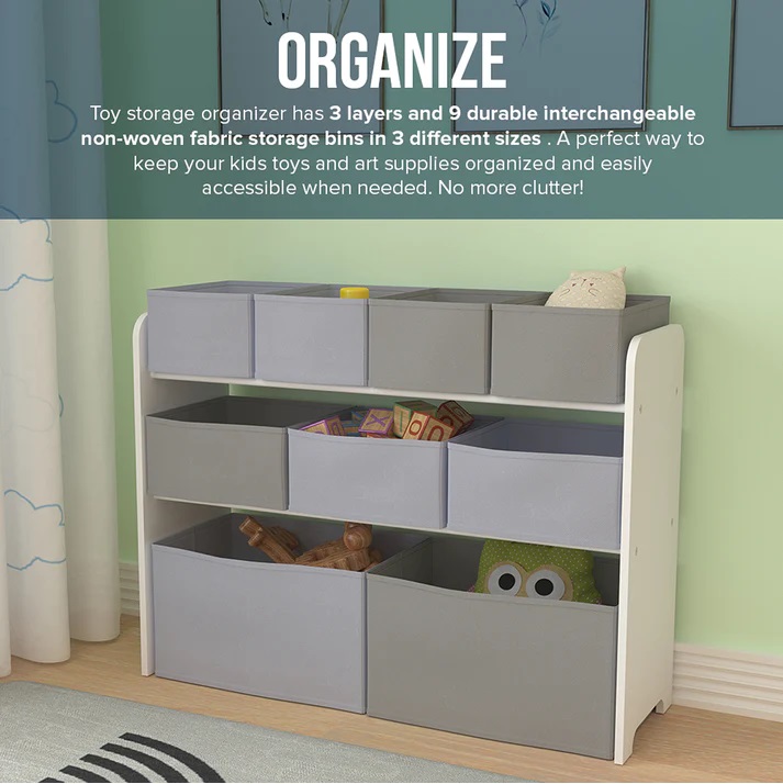 Organizator Lemn Ginger Home 9 Cutii, Alb-Gri - imagine 5