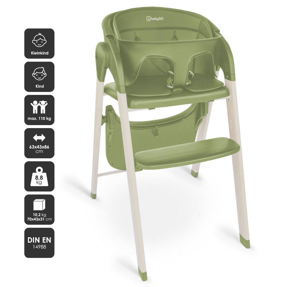 Scaun de masă 3 în 1 BabyGo Khaki Transformabil - imagine 2