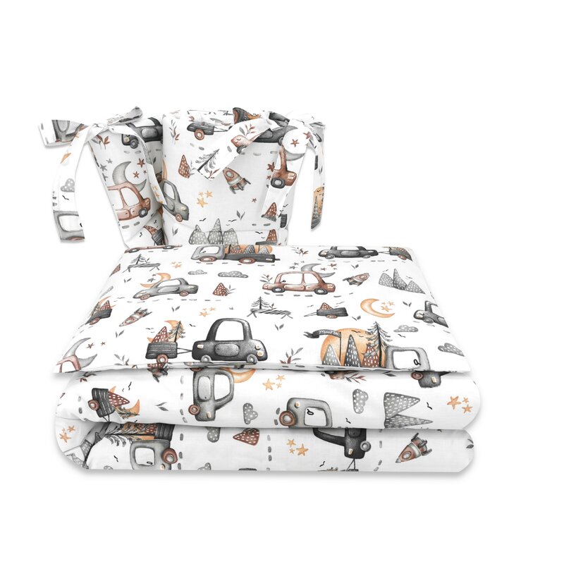 Lenjerie Patut 3 Piese Miminu Cars Grey 120x60 - imagine 4
