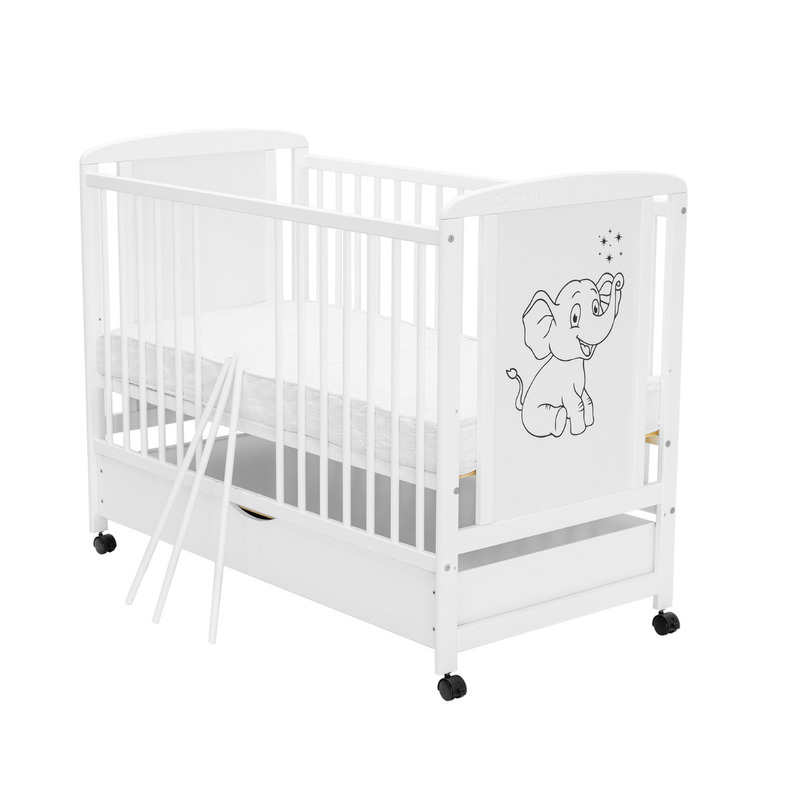 Pătuț Qmini Timmi Elephant Alb 120x60 cm cu Sertar - imagine 6