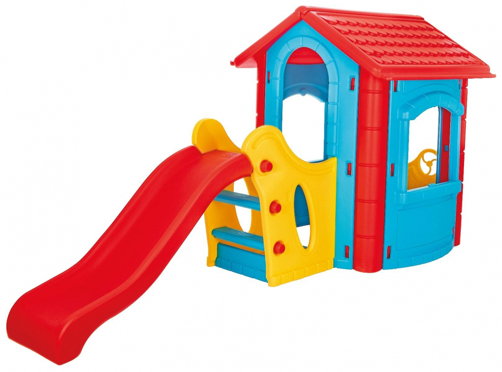 Casuta Pilsan Happy House cu Tobogan Albastru