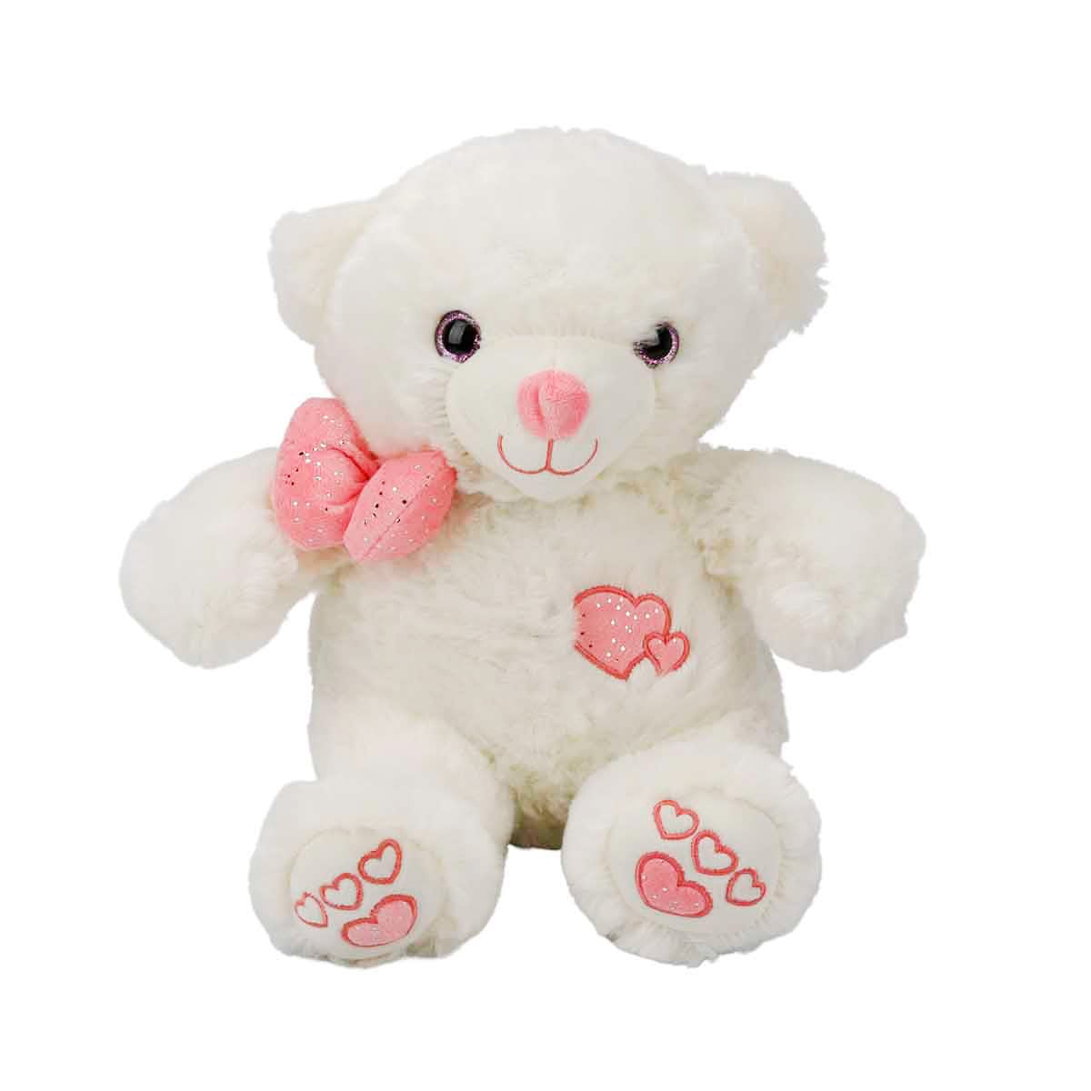 Ursulet Plus Puffy Friends Roz, 30 cm, cu Papion