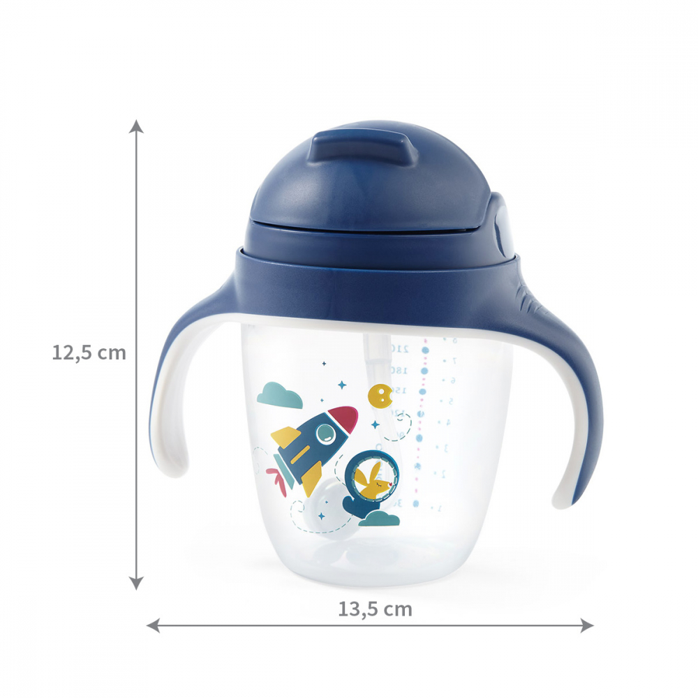 Cana cu pai Babyono 240 ml, Albastru - imagine 6