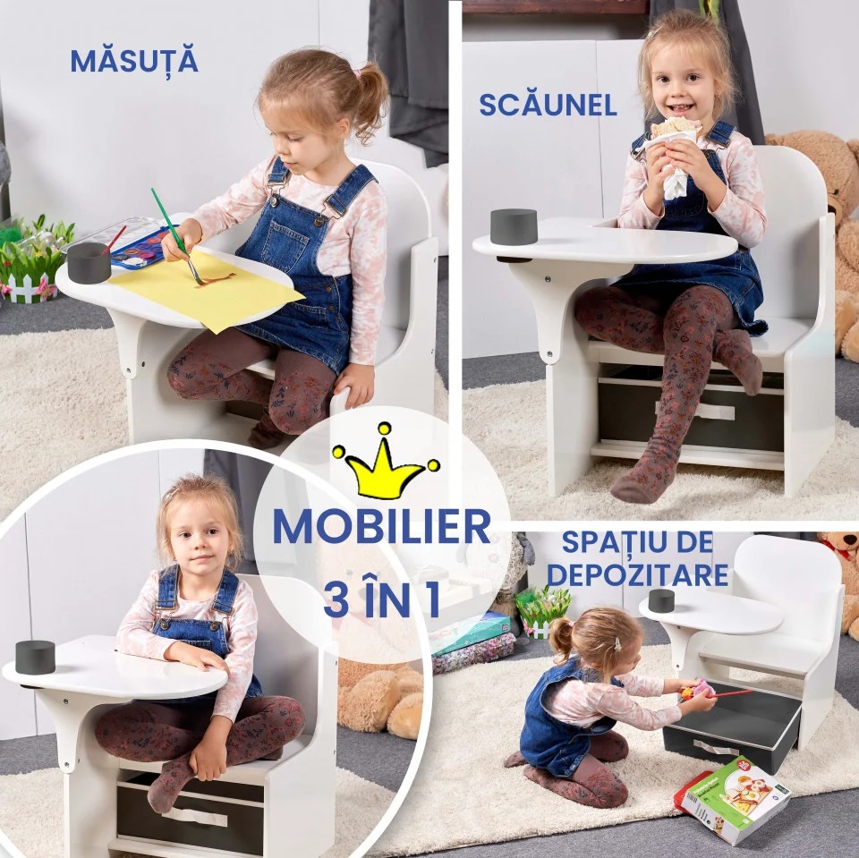 Set masuta scaun Suporto 3in1 lemn MDF - imagine 7