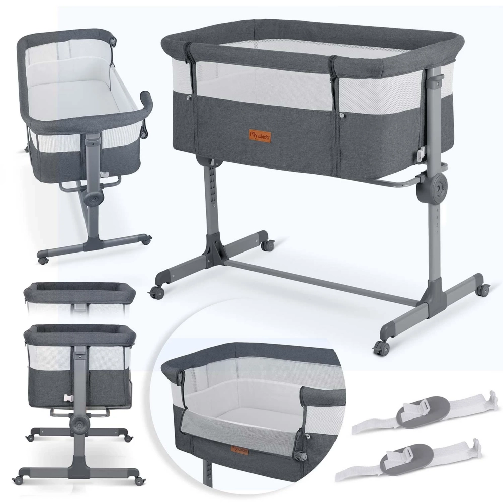 Patut Co-Sleeper Nukido Gri | Apropiere și Siguranță - imagine 5