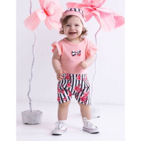 Nicol Romper Flori Roz Bumbac 100% pentru Fete - imagine 2