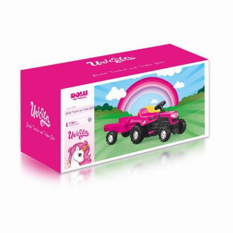 Tractor Dolu cu Pedale Unicorn - Remorcă Inclusă