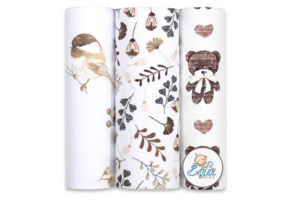 Set 3 scutece Egakids Bears, finet și muselină