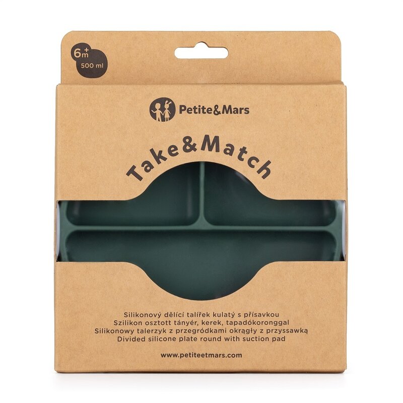 Farfurie Compartimentată Petite&Mars cu Ventuză, Verde - imagine 3