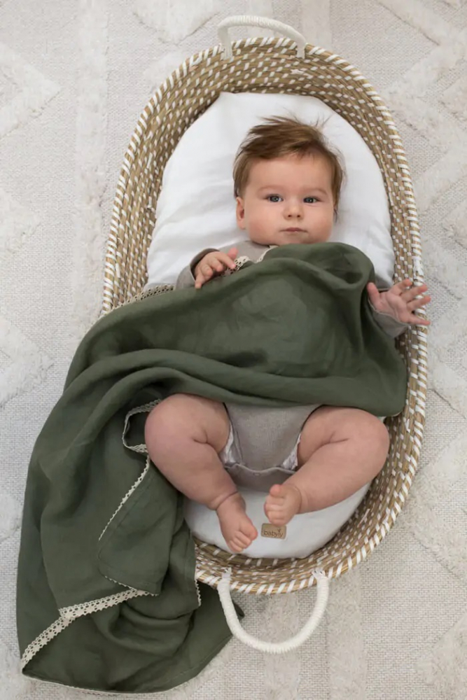 Paturica BabyLy din In 100x100cm, Forest Green - imagine 3