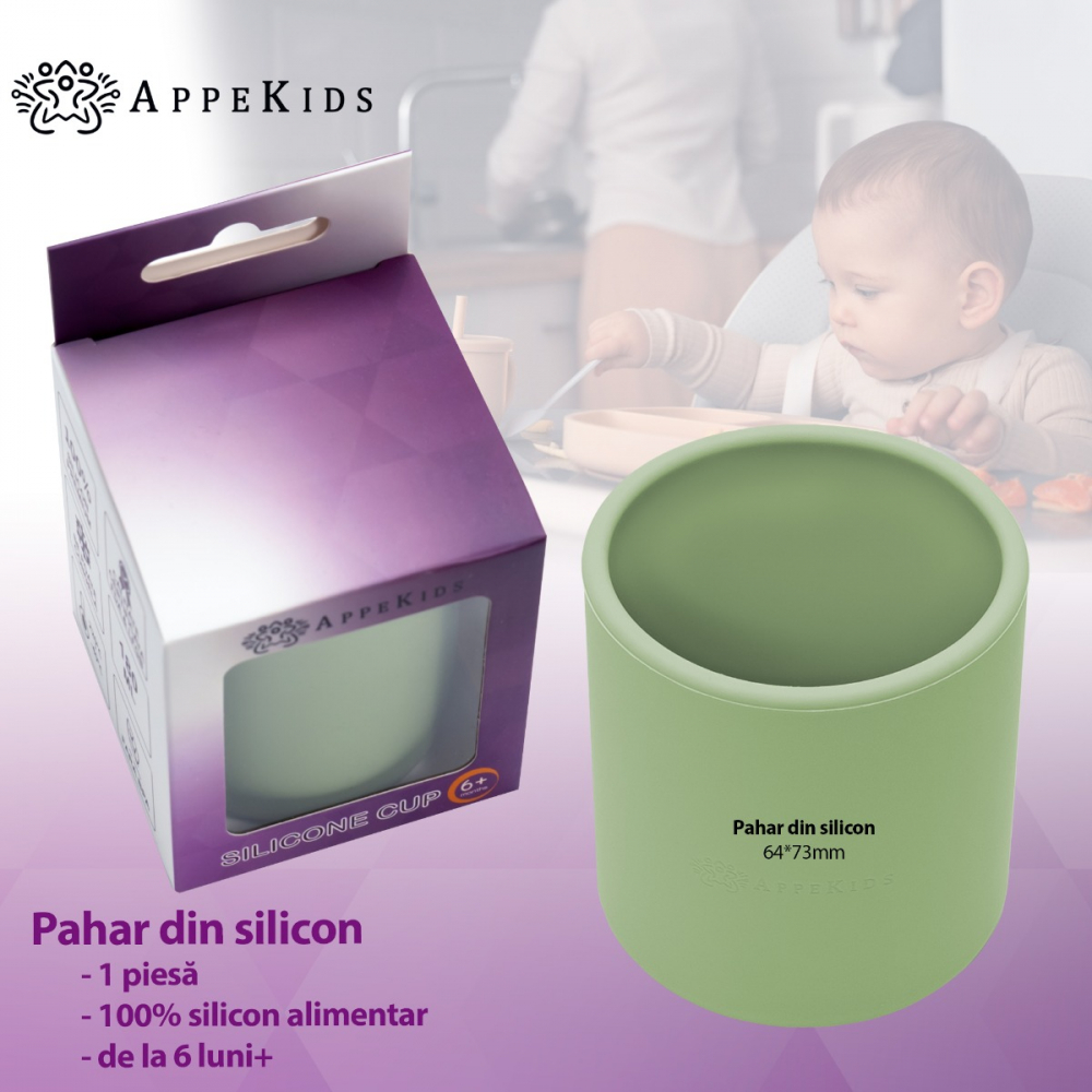 Pahar Silicon AppeKids Raw Green | Antialunecare - imagine 2