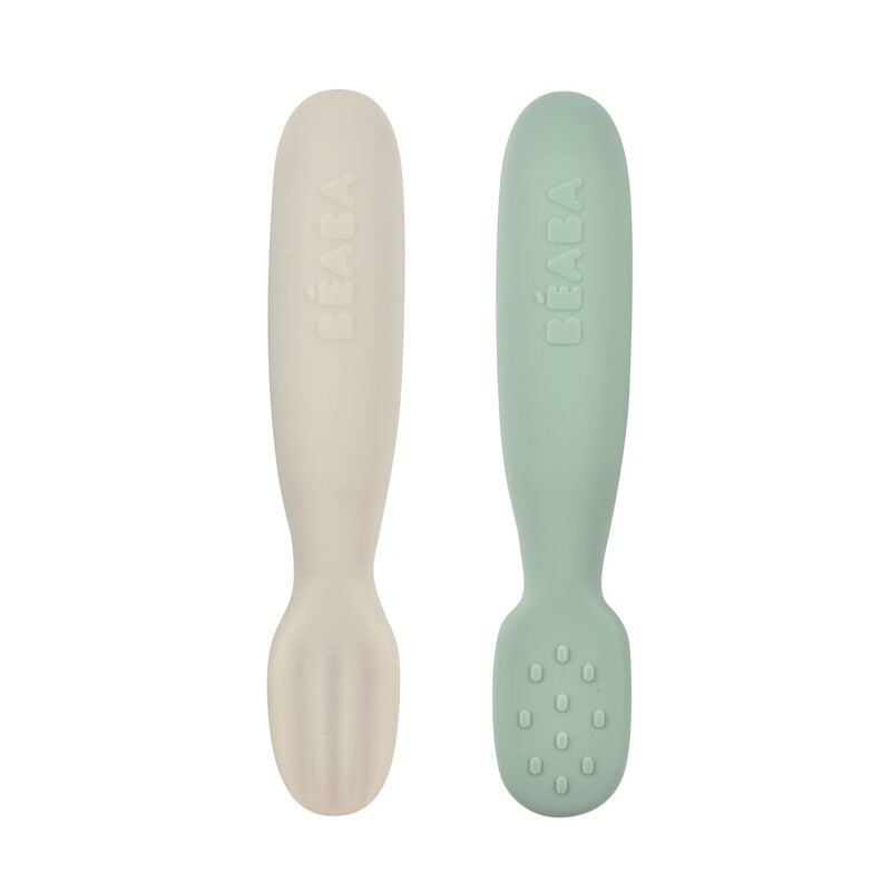Set 2 Linguri Silicon Beaba Sage Green Velvet Grey, Ergonomice