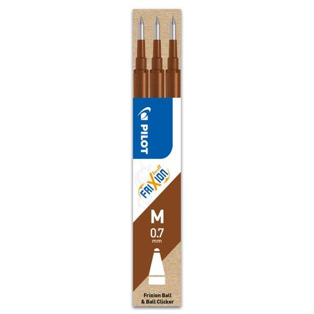Rezerve Pilot FriXion Ball 0.7 mm, Maro, Set 3 bucăți