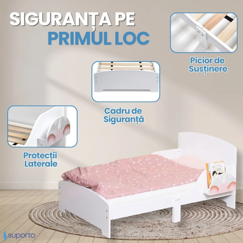Pat Curcubeu Suporto cu Raft Depozitare Alb - imagine 2