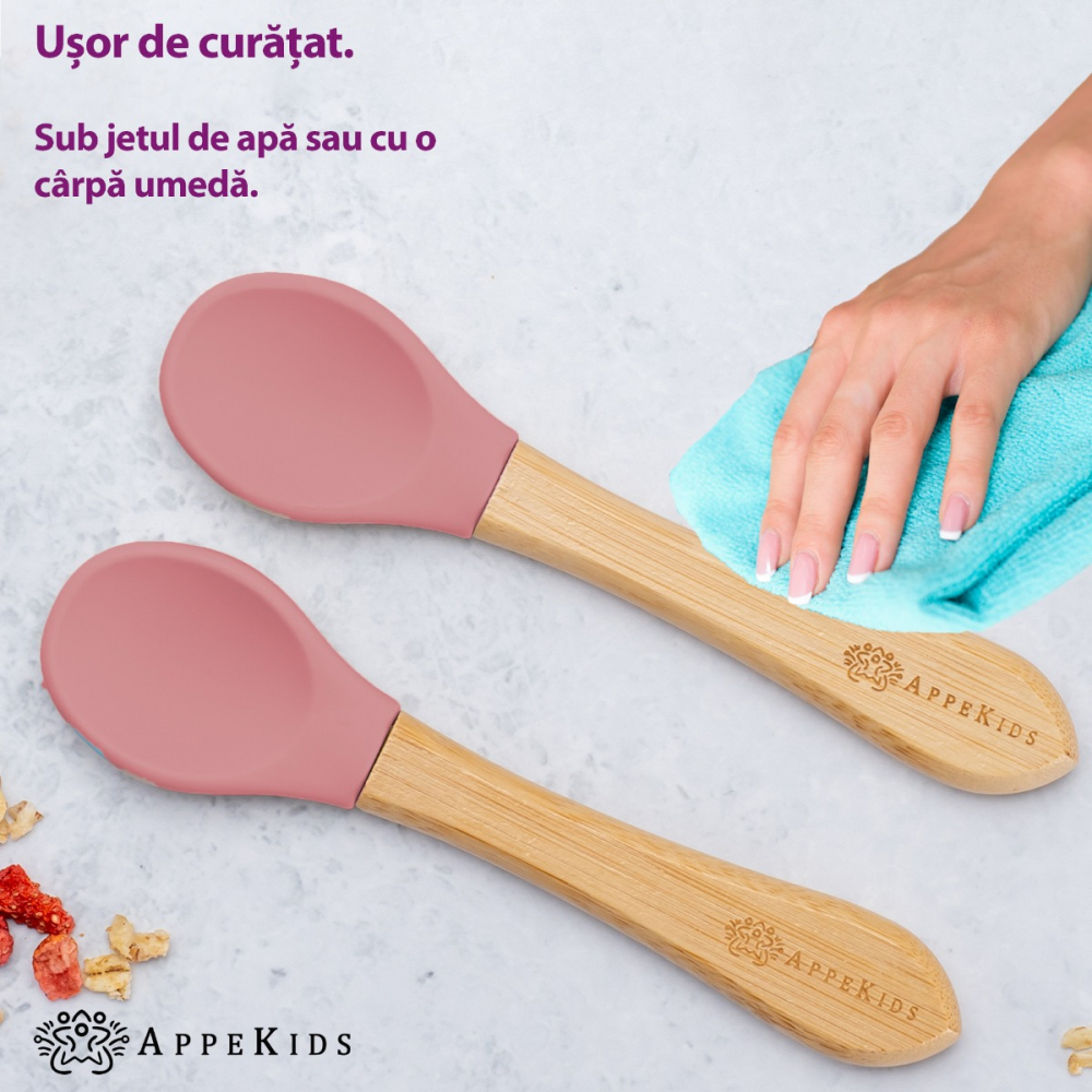 Set lingurițe bambus AppeKids Old Rose Ecologice - imagine 4