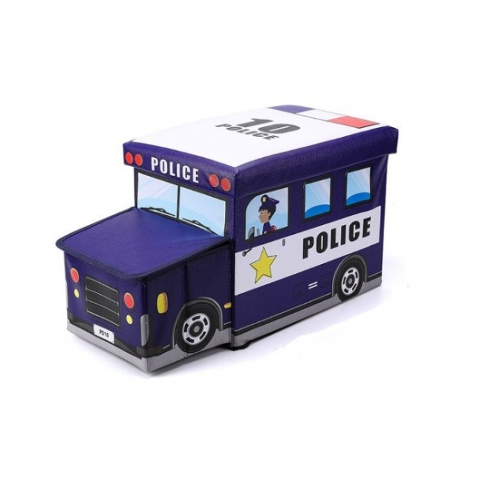 Cos Jucării Politie Ecotoys, 2 în 1 Depozitare și Puf - imagine 3