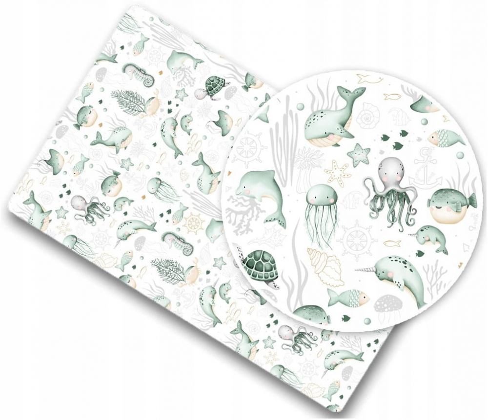 Cearceaf Bumbac BabyMam 120x60 cm, Green Sea - imagine 4