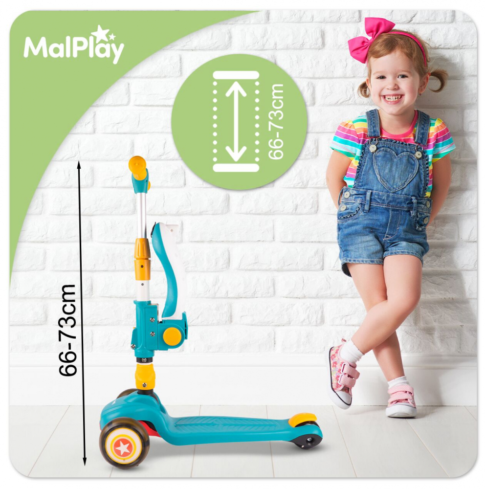 Trotineta Malplay 2-in-1 cu scaun și lumini LED - imagine 4