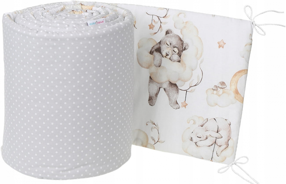 Aparatoare Patut BabyMam Sleepy Bears Grey, 180x30cm - imagine 3