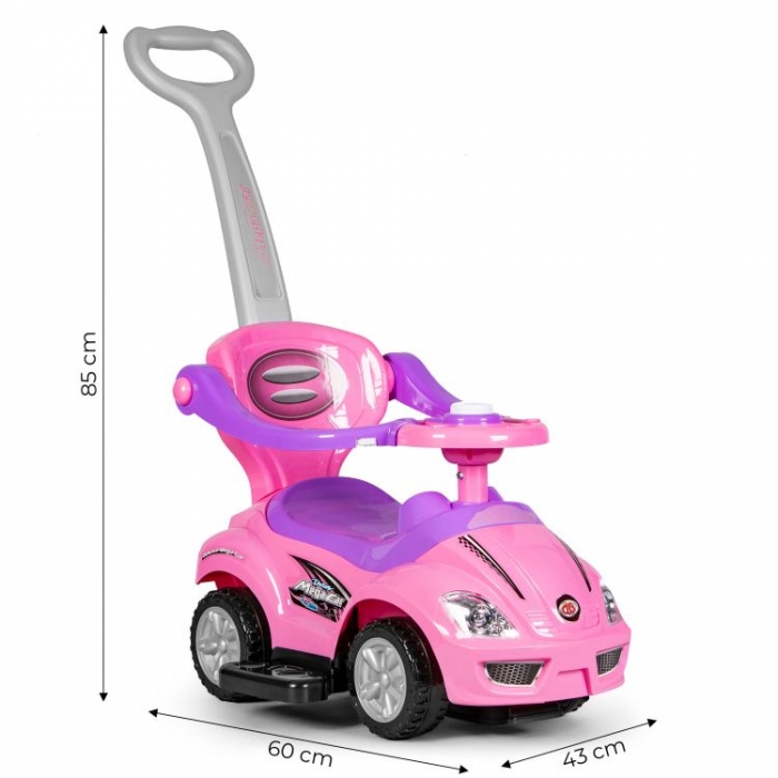 Mașinuță Copii 3 în 1 Ecotoys Roz cu Mâner - imagine 7