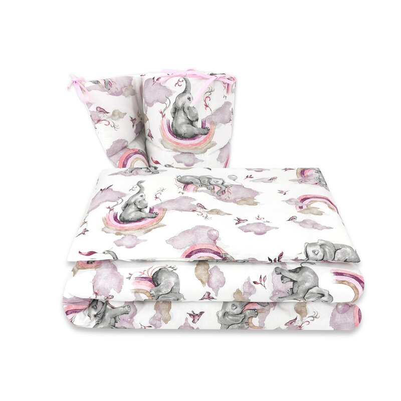 Lenjerie Patut Qmini Elephants Pink 3 Piese