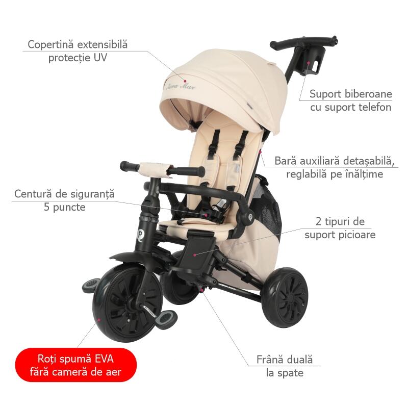 Qplay Nova Max: Tricicletă Ultrapliabilă Bej - imagine 3
