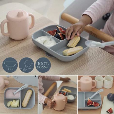 Set Masa Silicon Beaba Old Pink | Autodiversificare - imagine 8