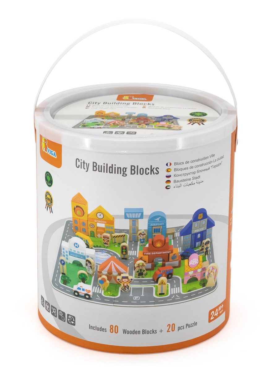 Cuburi Construit Oras Viga 100 Buc Lemn