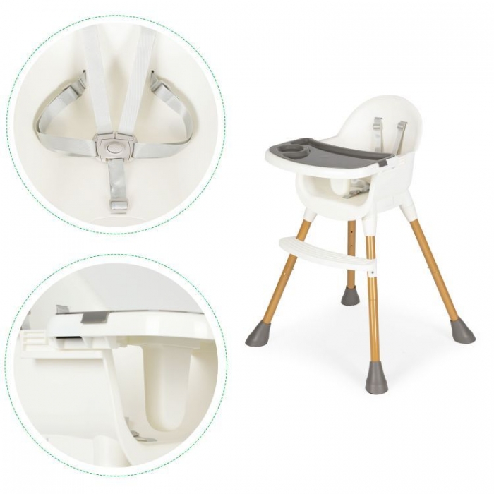Scaun de masă Ecotoys HA-042 Alb, cu Tavă Detașabilă - imagine 5