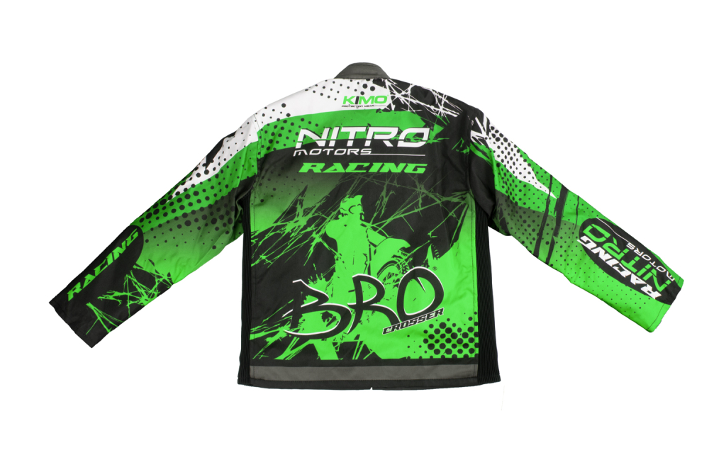 Geaca KIMO Kids BRO Motocross cu aparatori, ideal pentru copii pasionati de motocross, verde