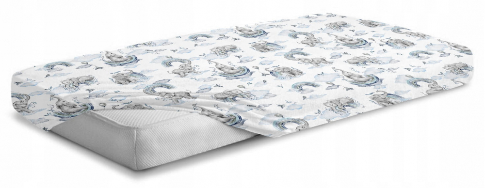 Cearceaf BabyMam Bumbac, Model Blue Elephant - imagine 2