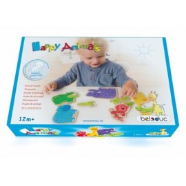 Puzzle Lemn Animale Vesele Beleduc 3 Piese