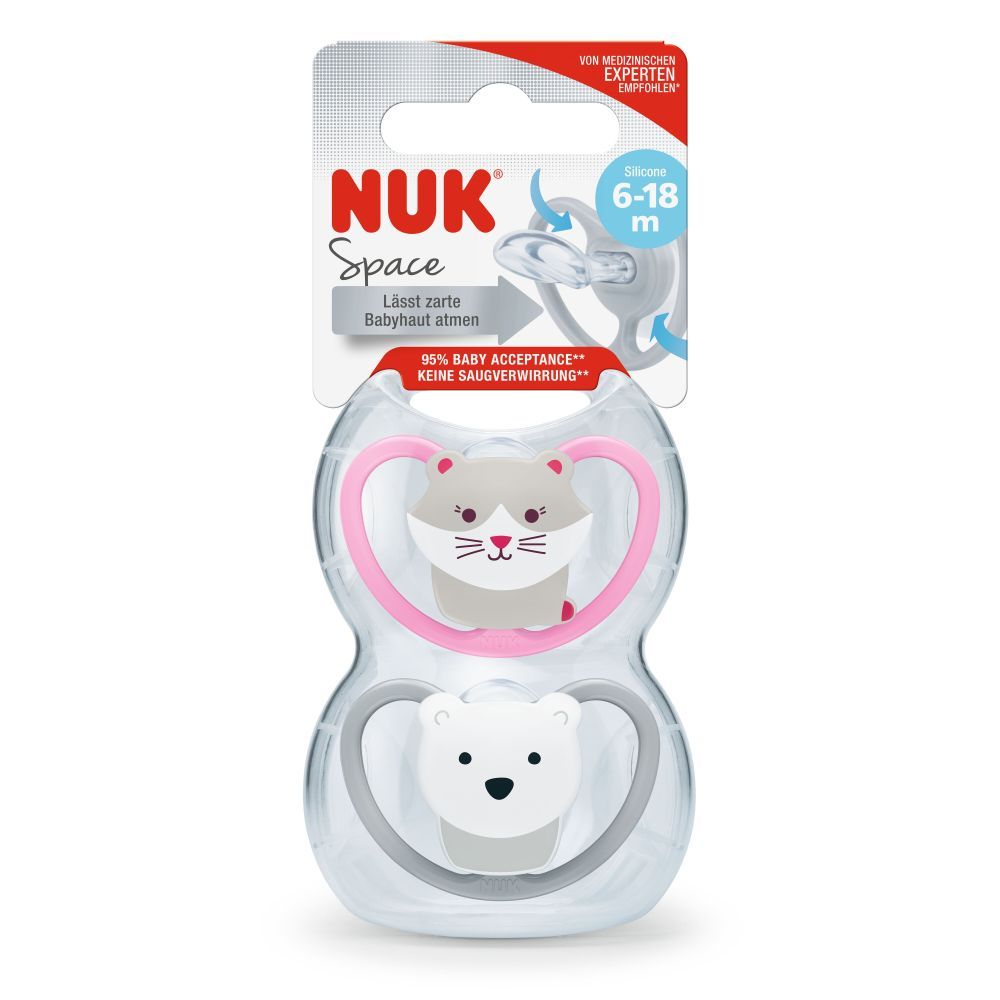Set 2 Suzete NUK Space Silicon, M2, Rose, 6-18 luni