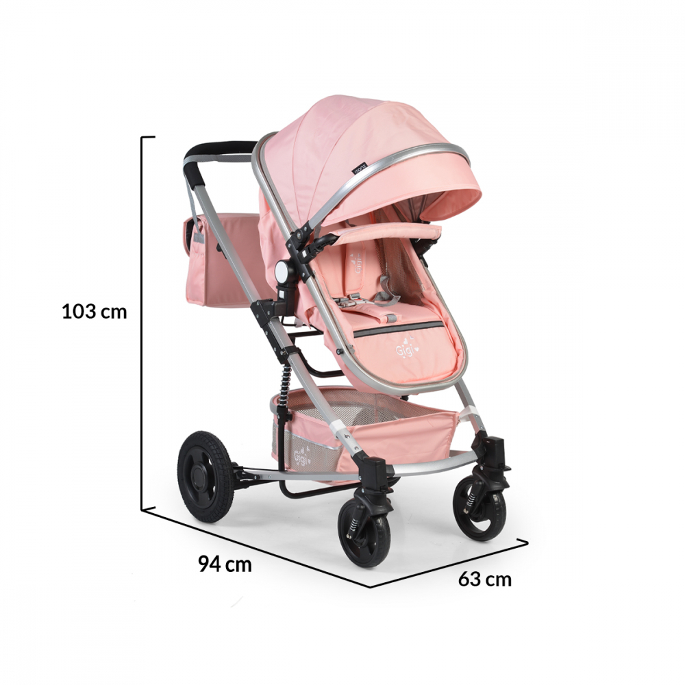 Carucior 2 in 1 Moni Gigi Pink, Transformabil 0-15kg - imagine 2