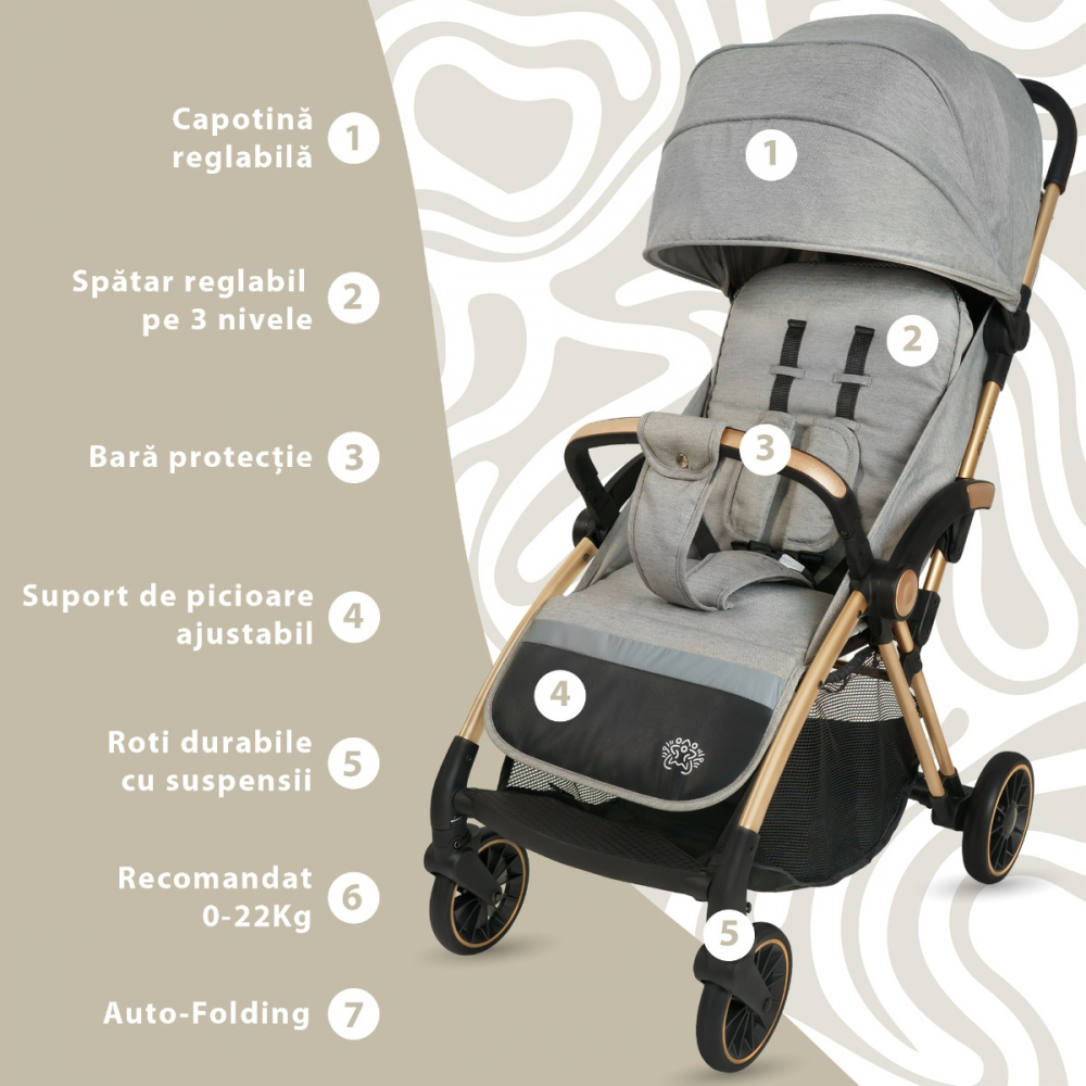 Carucior AppeKids Upp Pliere Automata, Powder Grey
