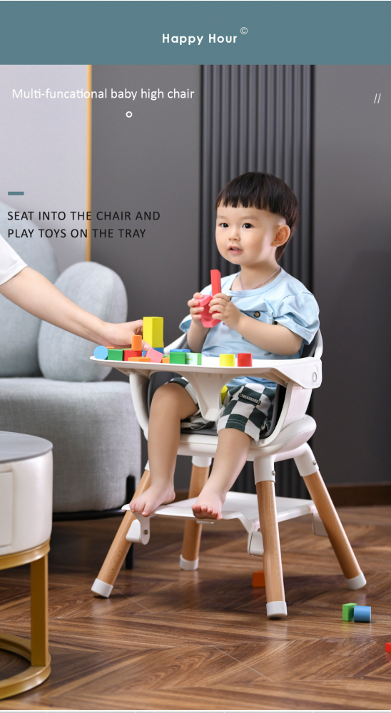Scaun de masa Little Mom Wooden Gray 2in1 - imagine 2