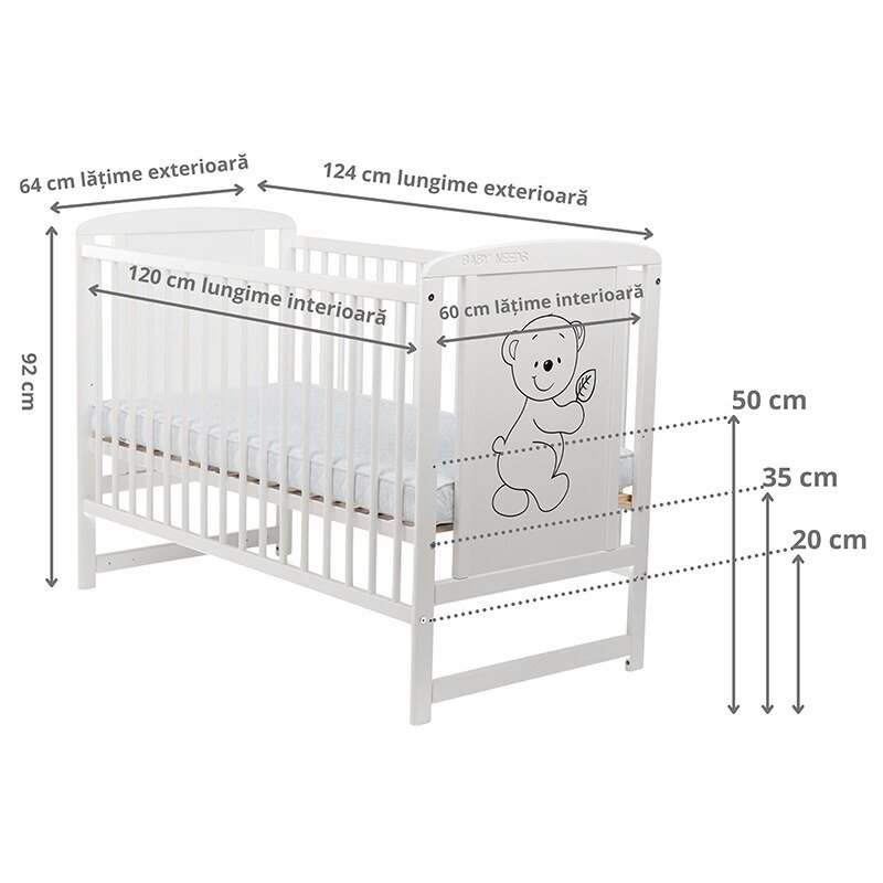 Patut Timmi BabyNeeds 120x60 cm Lemn Pin si MDF Alb - imagine 4