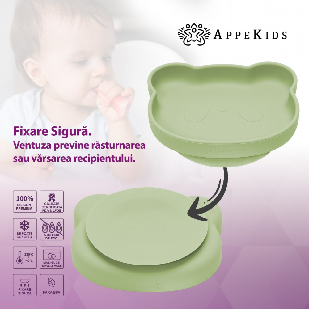 Farfurie Silicon cu Ventuza AppeKids Ursuleț - imagine 3