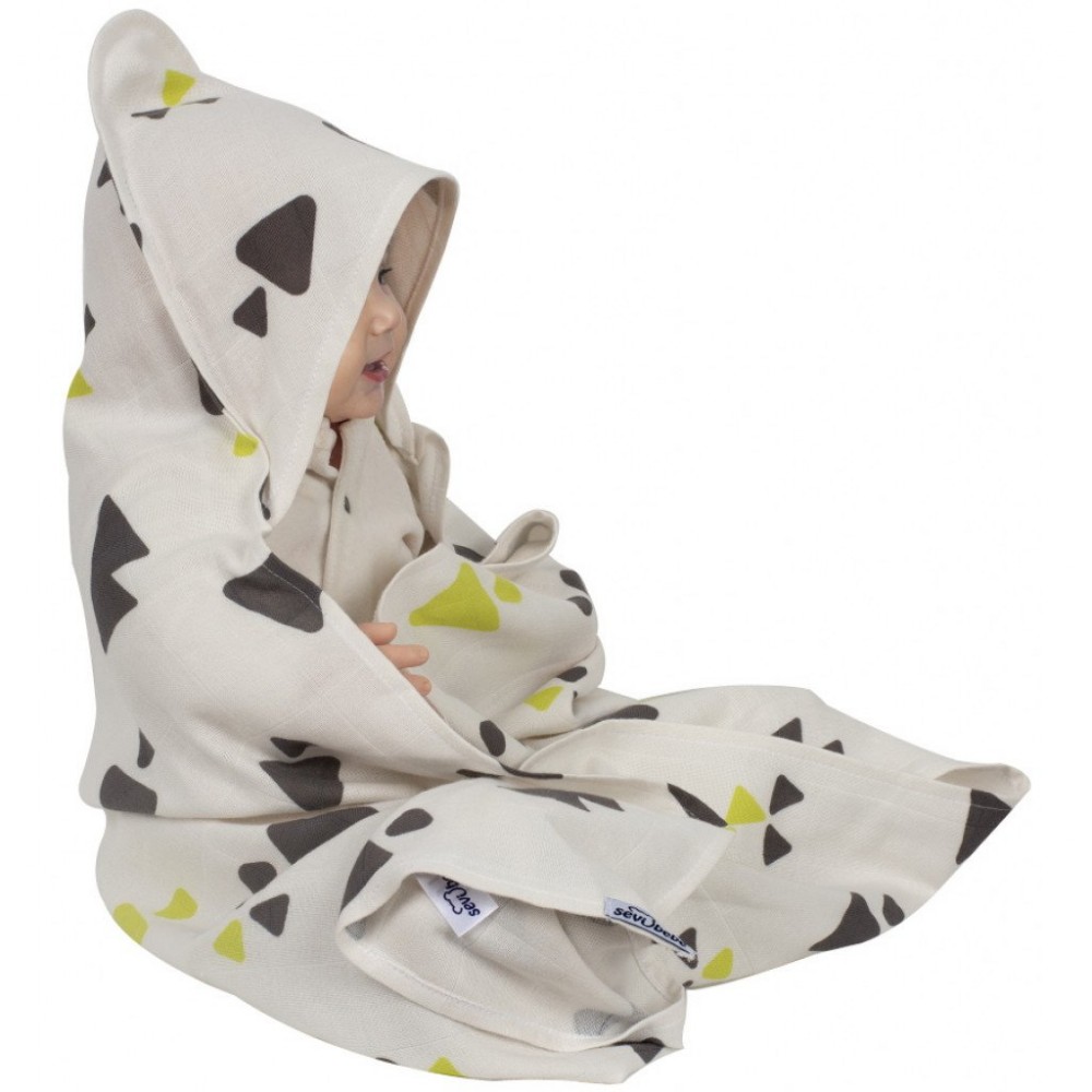 Prosop baie cu gluga SeviBebe Grey Triangle