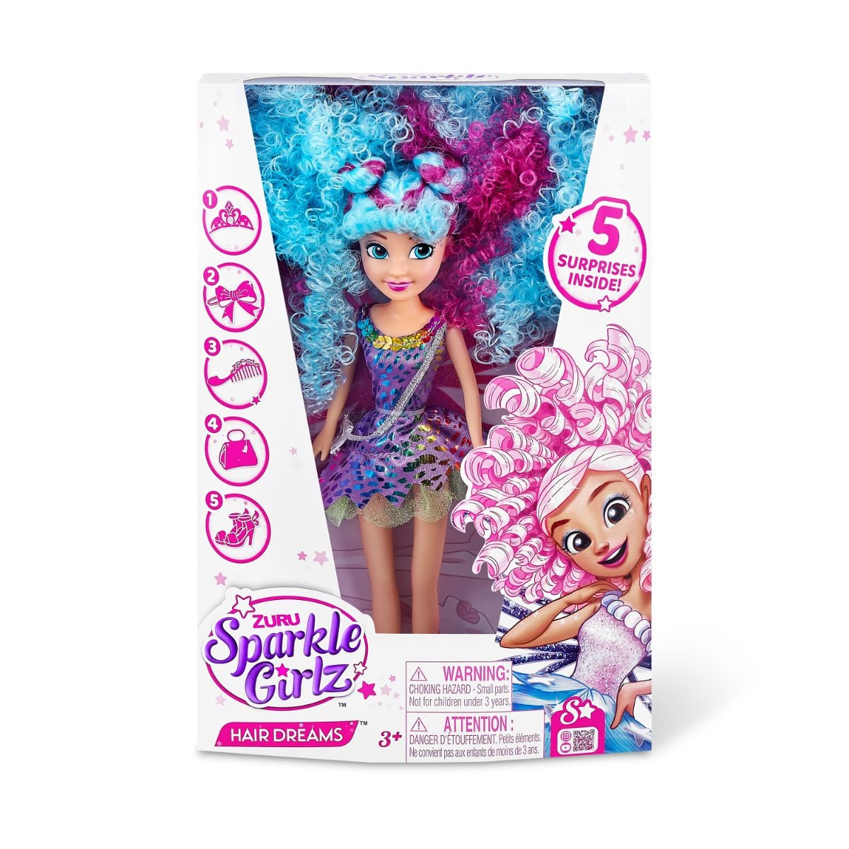 Papusa Sparkle Girlz Hair Dreams Albastru