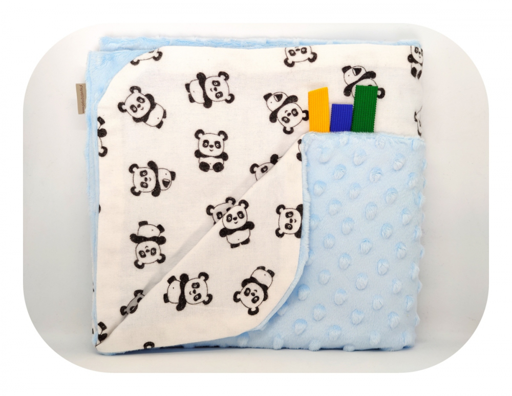 Paturica Minky Egakids Blue Panda, 75x75 cm