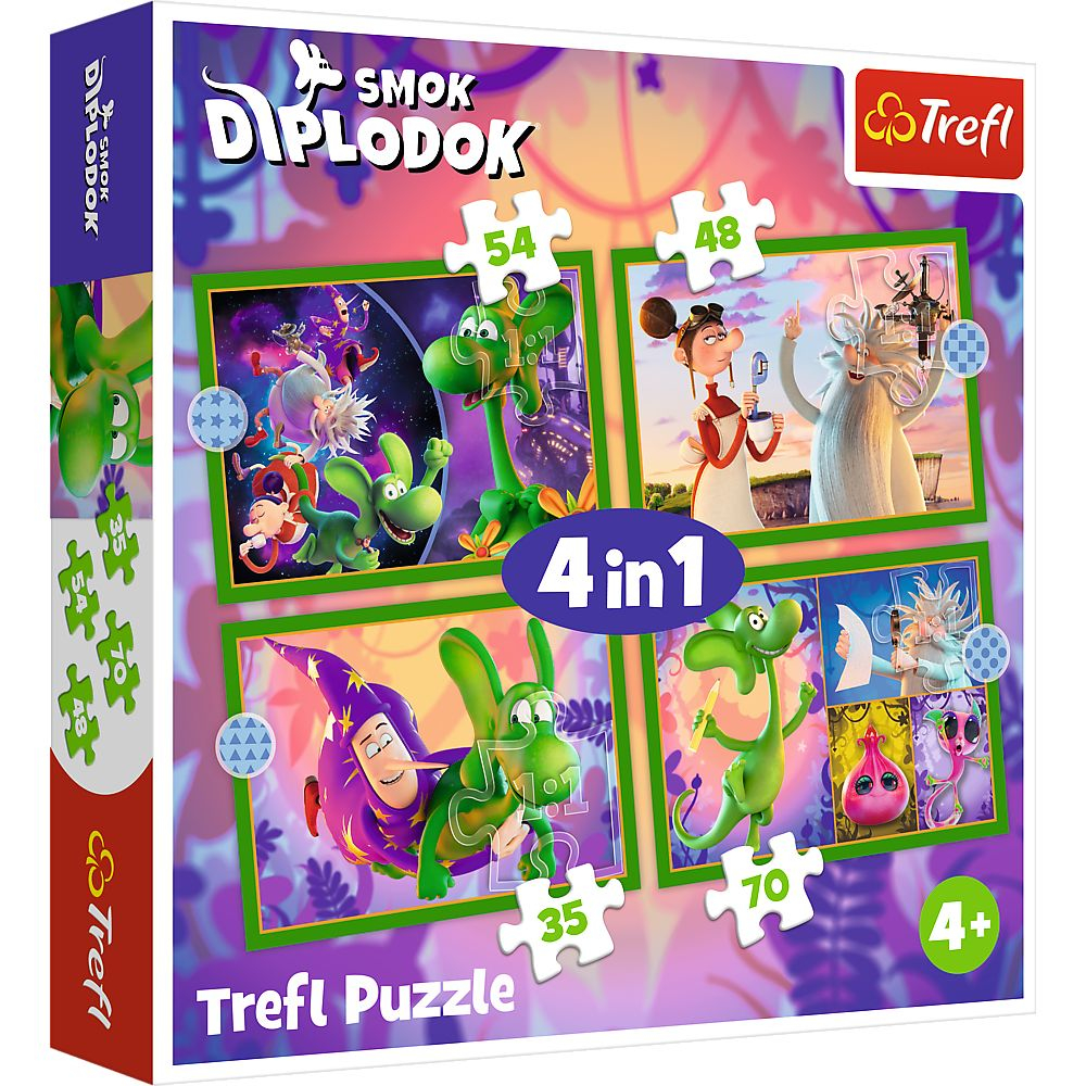 Puzzle Trefl Dragon Diplodok 4in1 - Joc Educativ