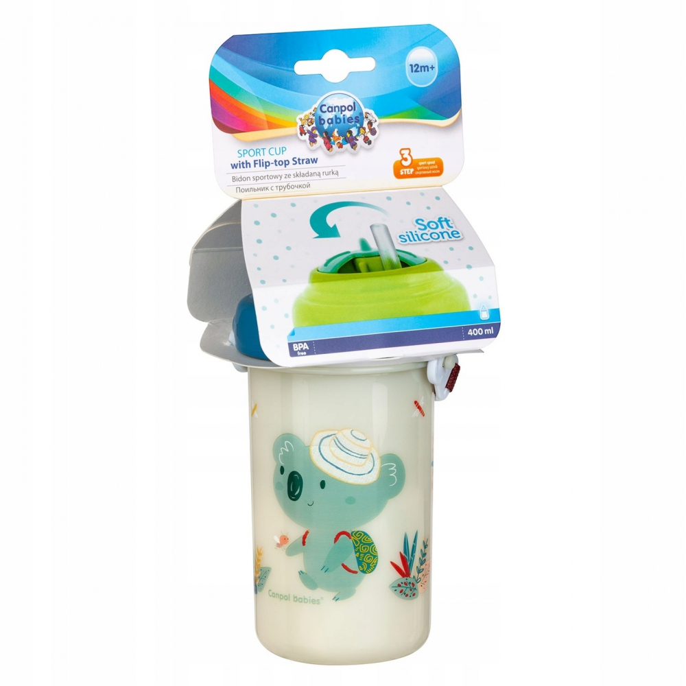 Caniță cu pai pliabil 400ml Canpol Albastră - imagine 2